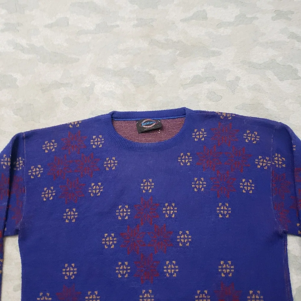 Vintage Jantzen Sweater Men Large Blue Snowflake Pullover Grandpa Core